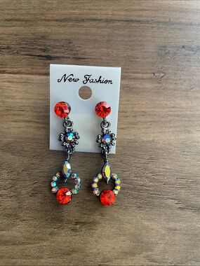 Orange Crystal Drop Earrings with Aurora Accents